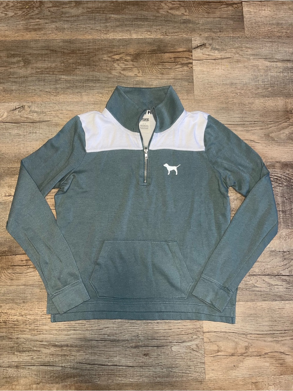 Victoriaโs Secret PINK green and white quarter zip size S
